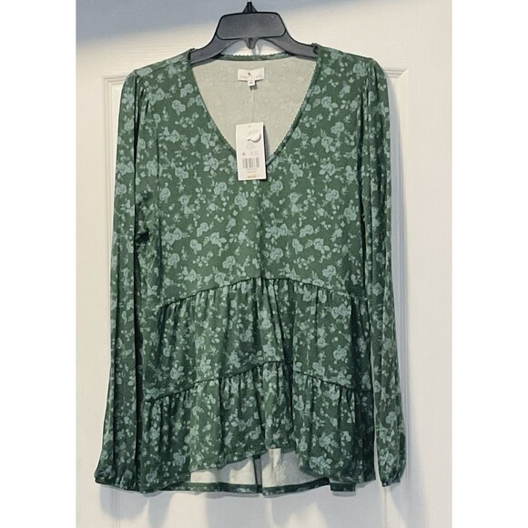 TRUE CRAFT Women's Babydoll V-Neck Knit Top Size M, Eden Floral - Picture 1 of 6